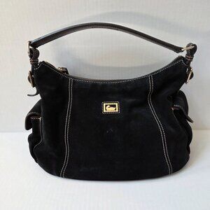 Dooney & Bourke Purse Black Suede Hobo Shoulder Bag Preppy Boho Classic